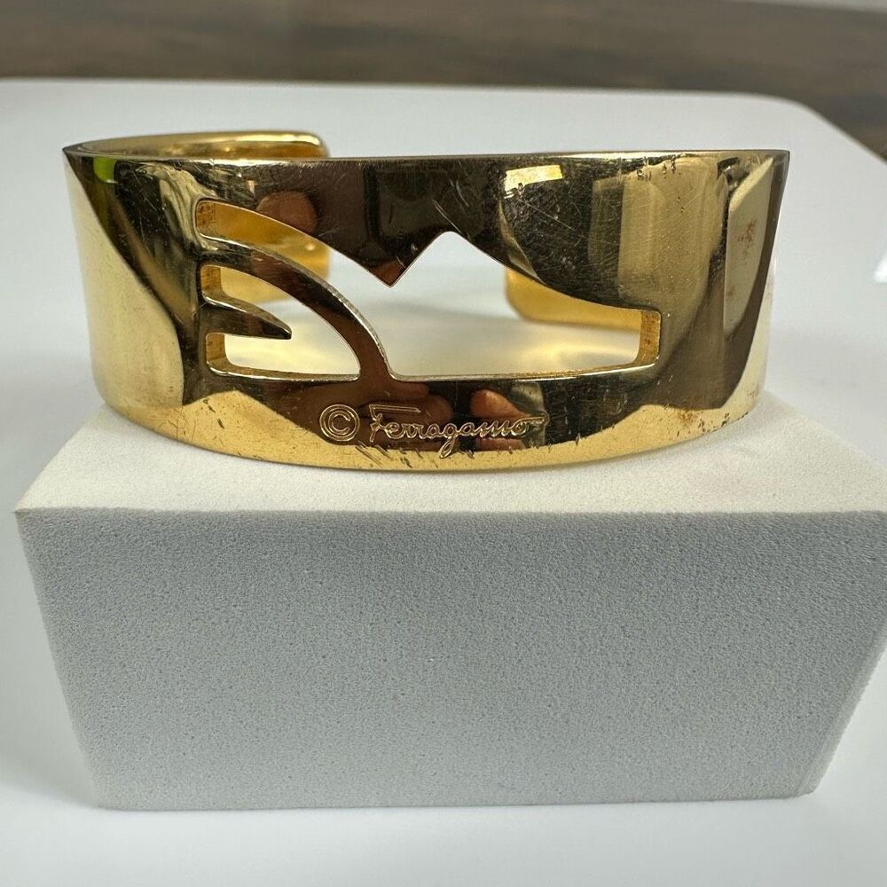 Salvatore Ferragamo Gold Tone Bangle Bracelet - Picture 1 of 9